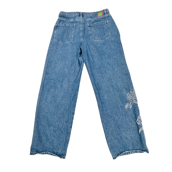 Vintage Y2k Empyre Tori Dragon Koi Jeans 14 Baggy Wide Leg Skate Streetwear 90s - Picture 3 of 14